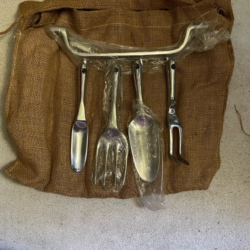 Restoration Hardware Stainless Steel Serving Utensil Set with Wall Rack - Silver